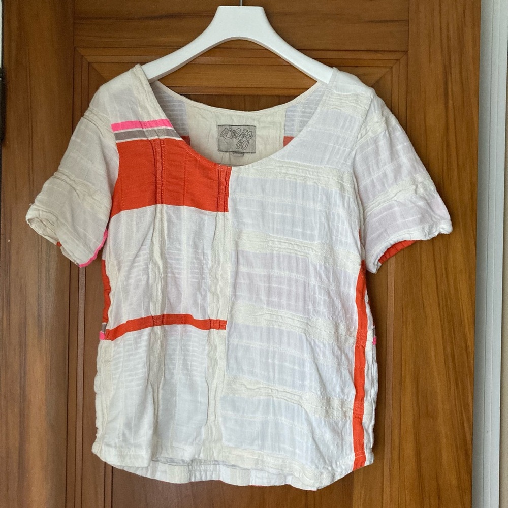 Ace & Jig / Cream Short-Sleeve Top with orange and Pink Accents